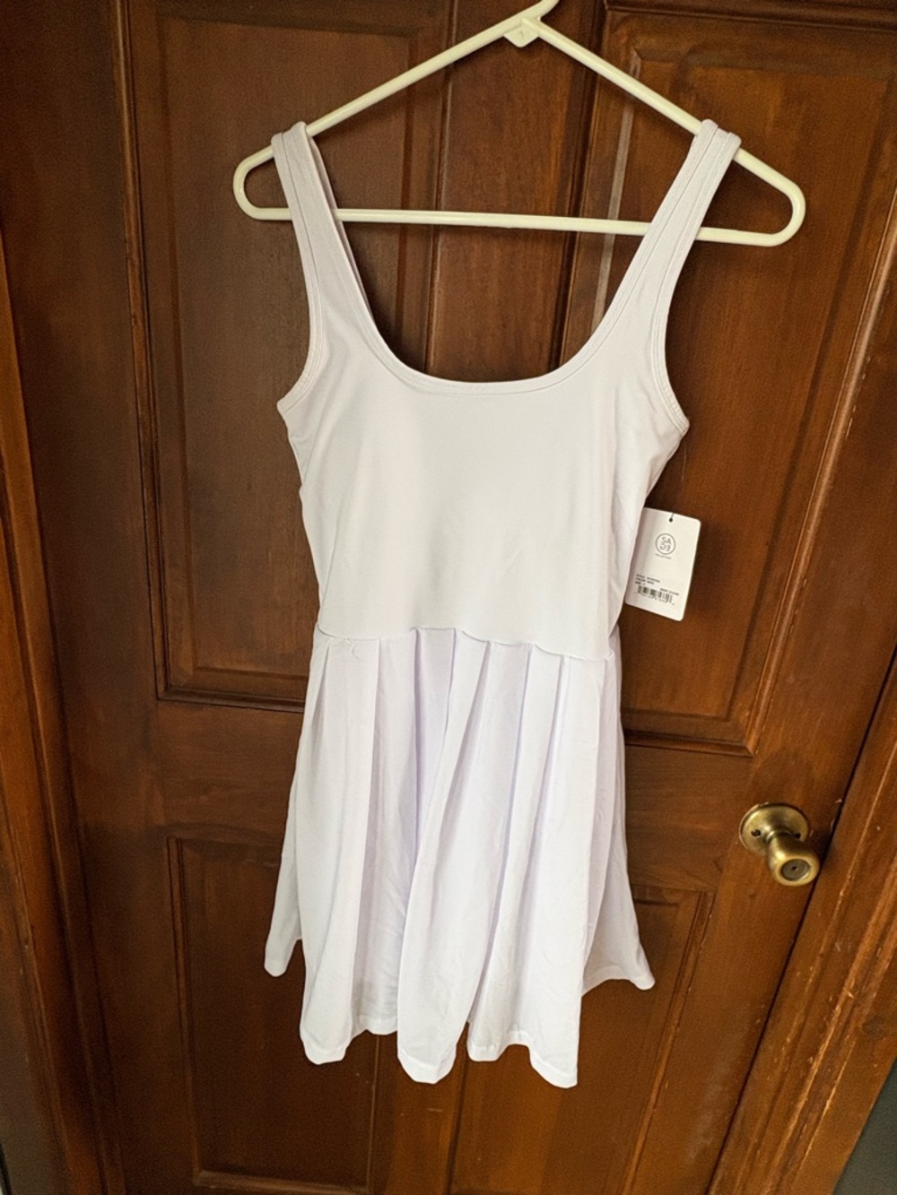 White Tennis Dress Built In Shorts Athletic Mini Dress Pocket S NWT